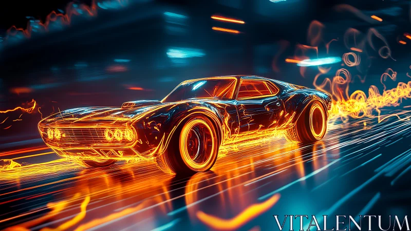 Retro-styled sports car rendered in neon motion lines.
