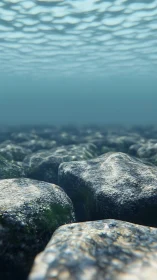 Underwater riverbed stones rendered with shallow DOF lighting