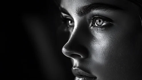 High-contrast monochrome micro-detail portrait surface study.