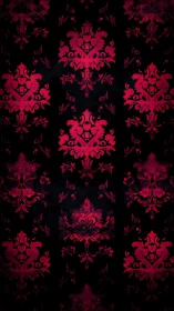 Velvety red damask pattern glowing over inky black.