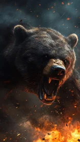 Thermodynamic rage study of roaring bear amid ballistic embers.