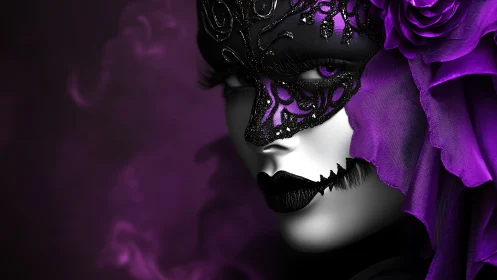 Velvet shadows whisper through the masked violet revenant