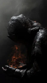Ashen hooded pyromancer cradling ember-born secrets.