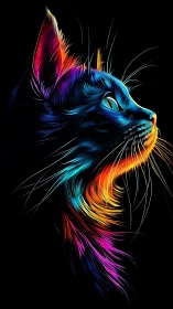 Neon Cat Portrait. Vibrant Digital Art.
