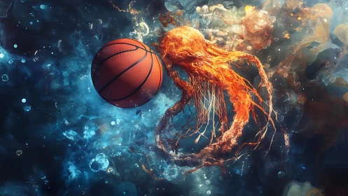 Basketball and bioluminescent jellyfish collide in turbulent aquatic space