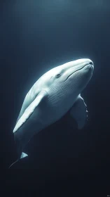 Beluga whale in deep underwater environment.