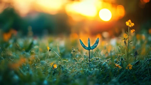 Sunlit field guardian glows beneath a melting golden sky.