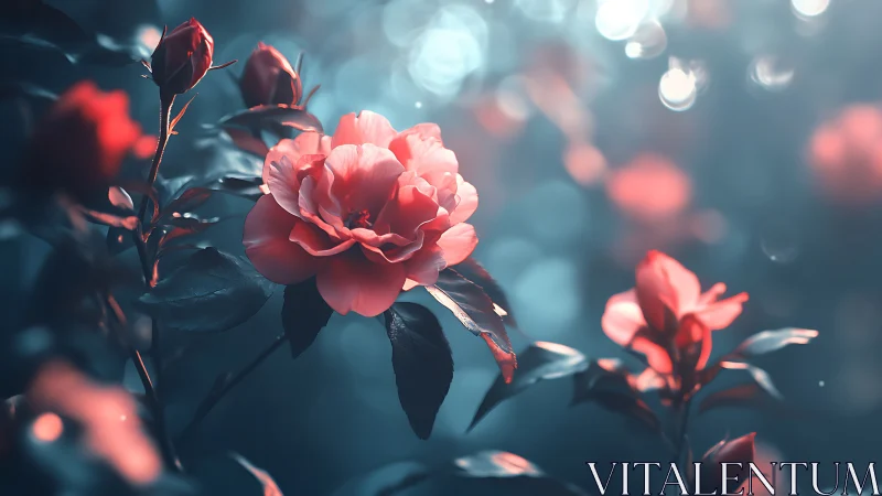 Coral Blooms Drift Through Twilight Bokeh.