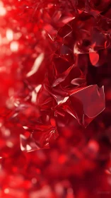 Specular red polymer folds with shallow-field optical blur.