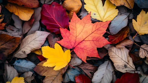 Colorful autumn leaves overlapping in a natural pattern.