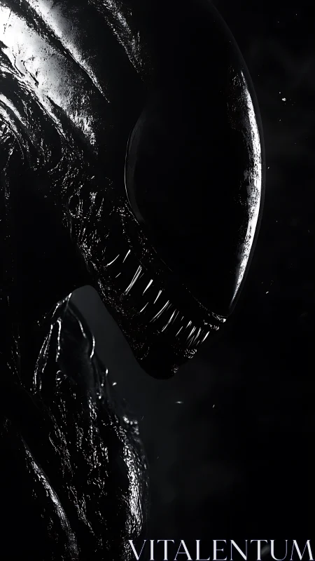 Sleek biomechanical alien silhouette in harsh side light.