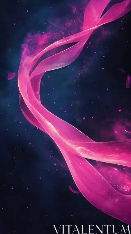 Luminescent magenta energy ribbon twists through deep space void