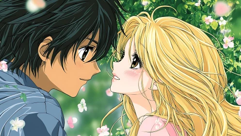 Close-up anime couple rendered with detailed linework and soft shading