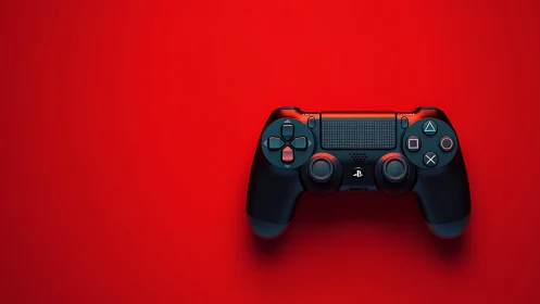 Gaming's Sleek Controller Gleams Against Bold Red.