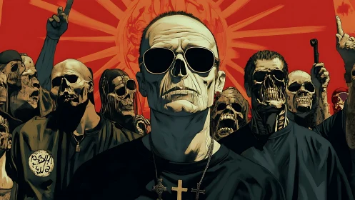 Sun-burnt skull choir crowns a defiant urban prophet.