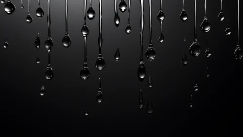 Elongated liquid droplets are suspended against a dark field
