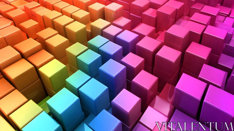 Neon skyline of glossy cubes quietly hums with rainbow light