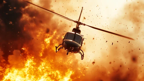 Helicopter dives through a roaring fireball of molten sky