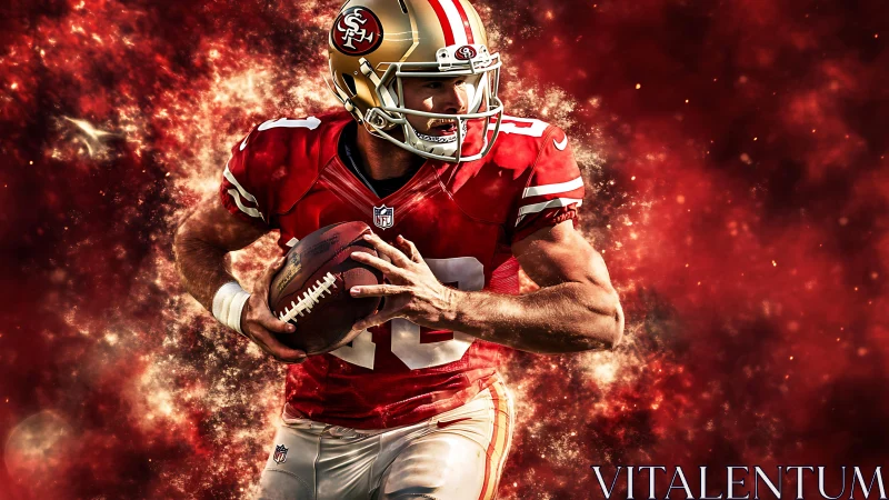 Fiery football quarterback surges forward in blazing red energy