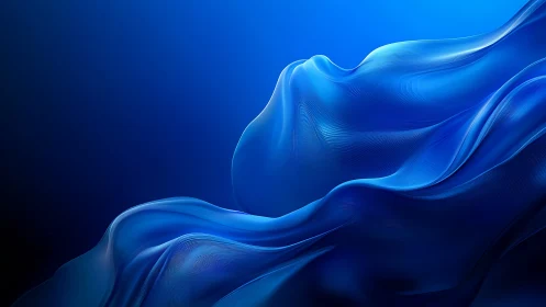 Blue flowing abstract wave forms arc across dark gradient background