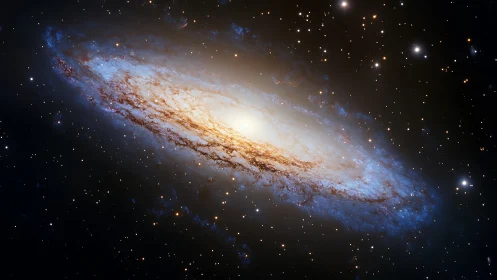 Spiral galaxy glow drifting through a quiet star dotted night.