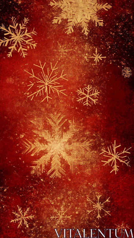Golden snowflakes dancing over a warm red winter glow.
