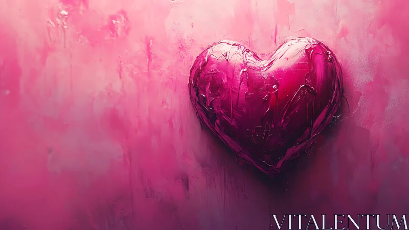 Glossy Crimson Heart Against Pink Textured Background.