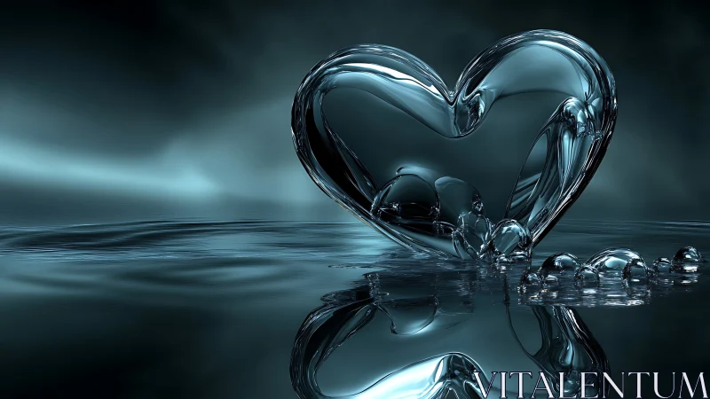 Translucent Water Heart Form Against Dark Teal Background.