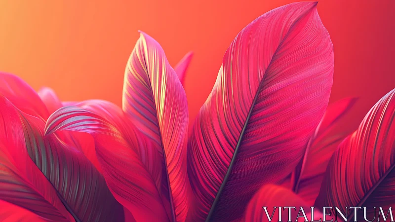 Radiant tropical leaves in neon gradient lightscape.