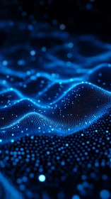 Luminous blue data waves forming abstract digital field.