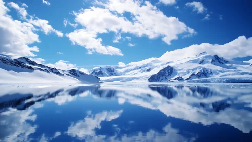 Glacial mirror kingdom where azure sky kisses polar peaks.