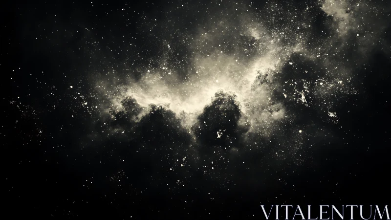 Monochrome nebula field with high-contrast particulate glow.