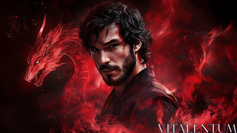 Midnight-eyed mage wrapped in infernal dragon embers.