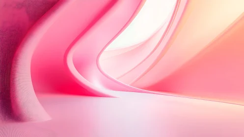 Curved pink interior surfaces form a continuous abstract corridor