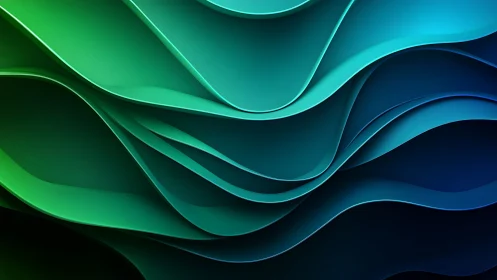 Gentle layered waves glow in soothing green and blue light