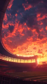 Glowing sunset over a quiet stadium before the big game.