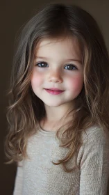 Portrait of young child with long brown hair, neutral background