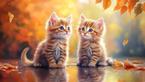 Two Tabby Kittens in Autumn Glow.