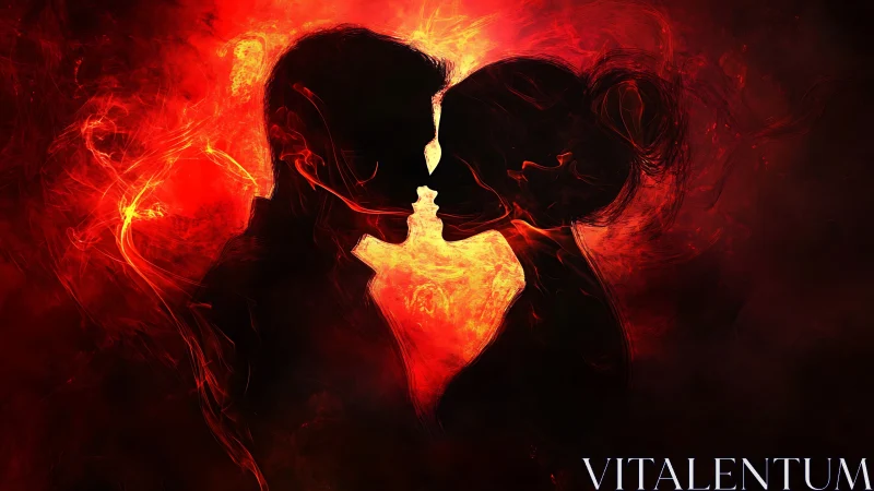 Two Hearts Glowing in Passionate Embrace and Fire.