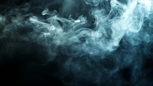 Wispy white smoke swirling on dark background in abstract style.