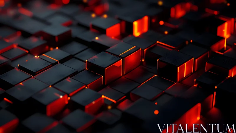 Futuristic glowing black and red cubes in digital abstract style.