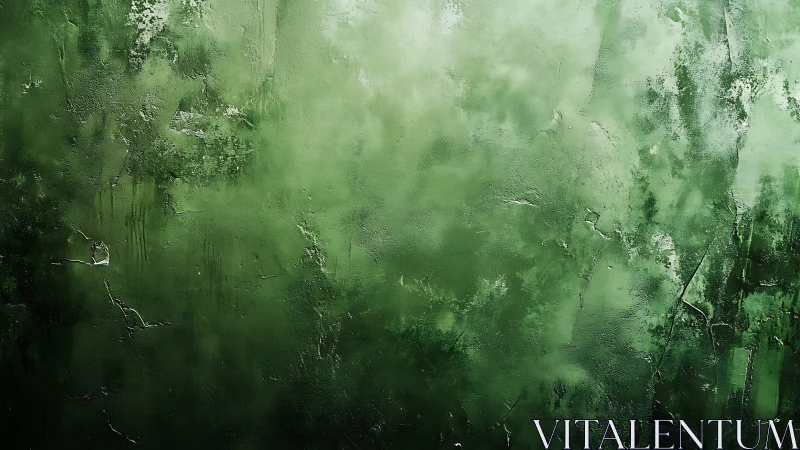 Emerald fog drifts across a weathered, cracked wall dreamscape