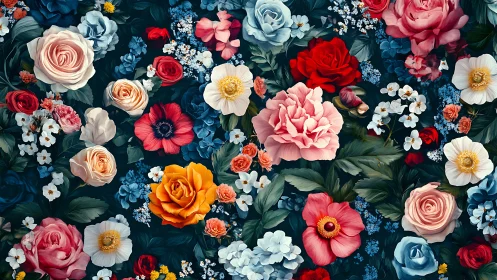 Colorful Floral Arrangement on Dark Background