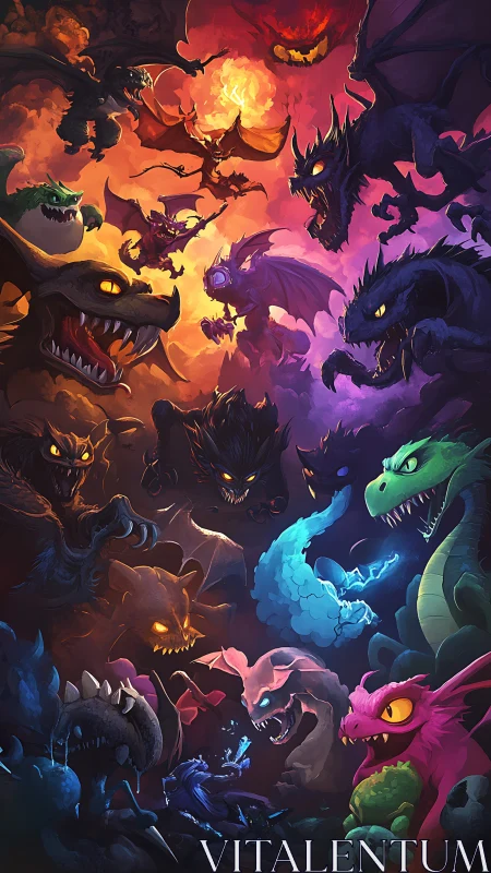 Dragonsworn menagerie of elemental beasts in battle storm.