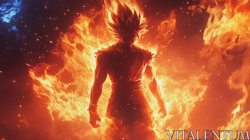 Fiery anime warrior ascends within a blazing cosmic storm