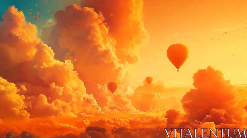 Skyward ember balloons drift through molten sunset clouds.