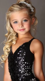 Crystalline Dreams: Young Performer Radiates Elegance in Sparkling Black Ensemble