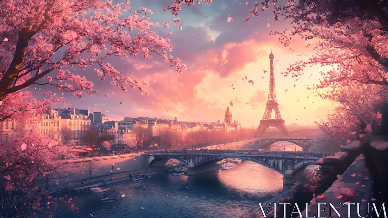 Romantic Parisian riverscape rendered in luminous digital painting