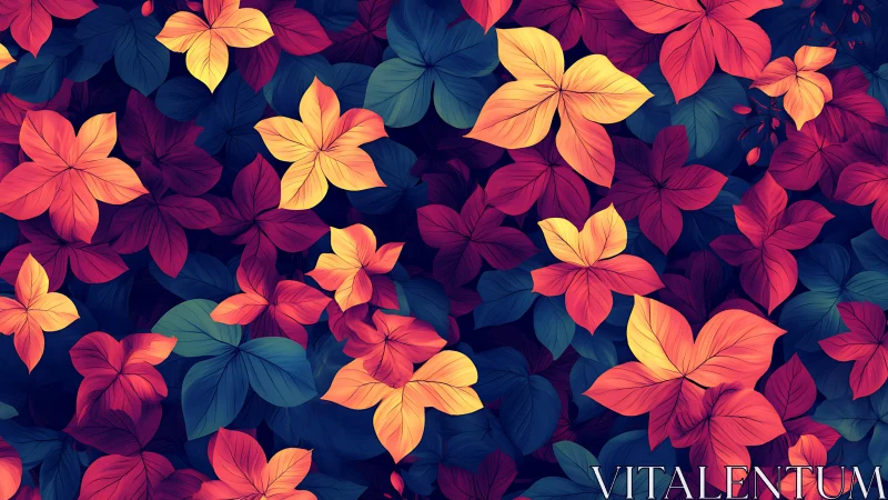 Vibrant tropical foliage pattern in bold complementary hues