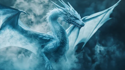 Ice dragon rendered in detailed blue-toned 3D scene